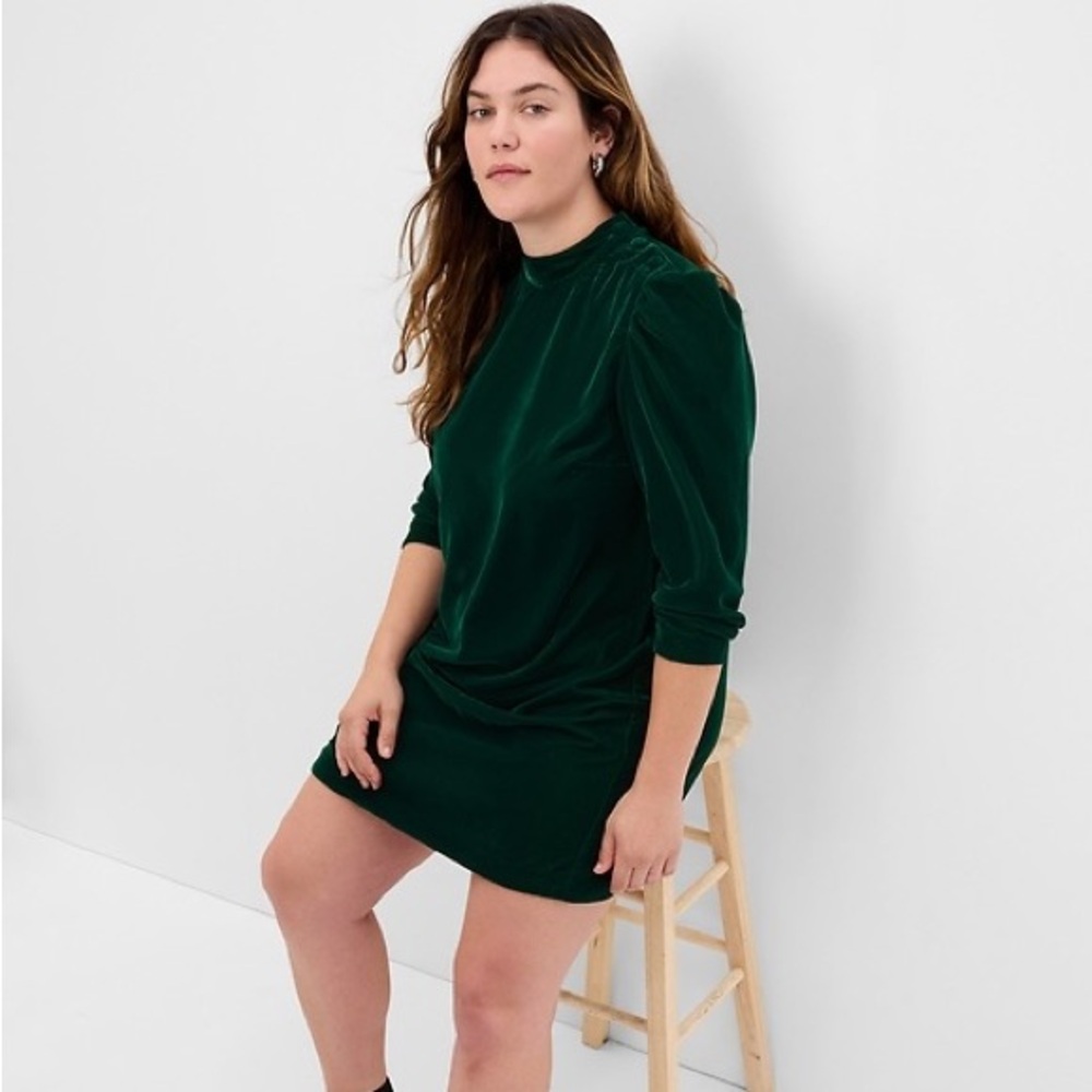 Elegant Dark Green Velvet Dress- GAP